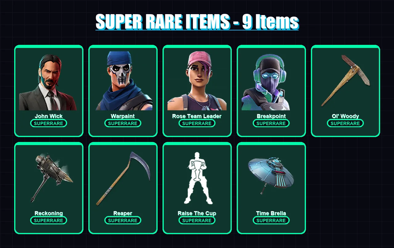 [PS4/PS5/XBOX/PC] | John Wick | Warpaint | Rose Team Leader | Breakpoint | Fade | 219 skin | 238 pickaxe | 216 emote | 188 glider | Lv2371