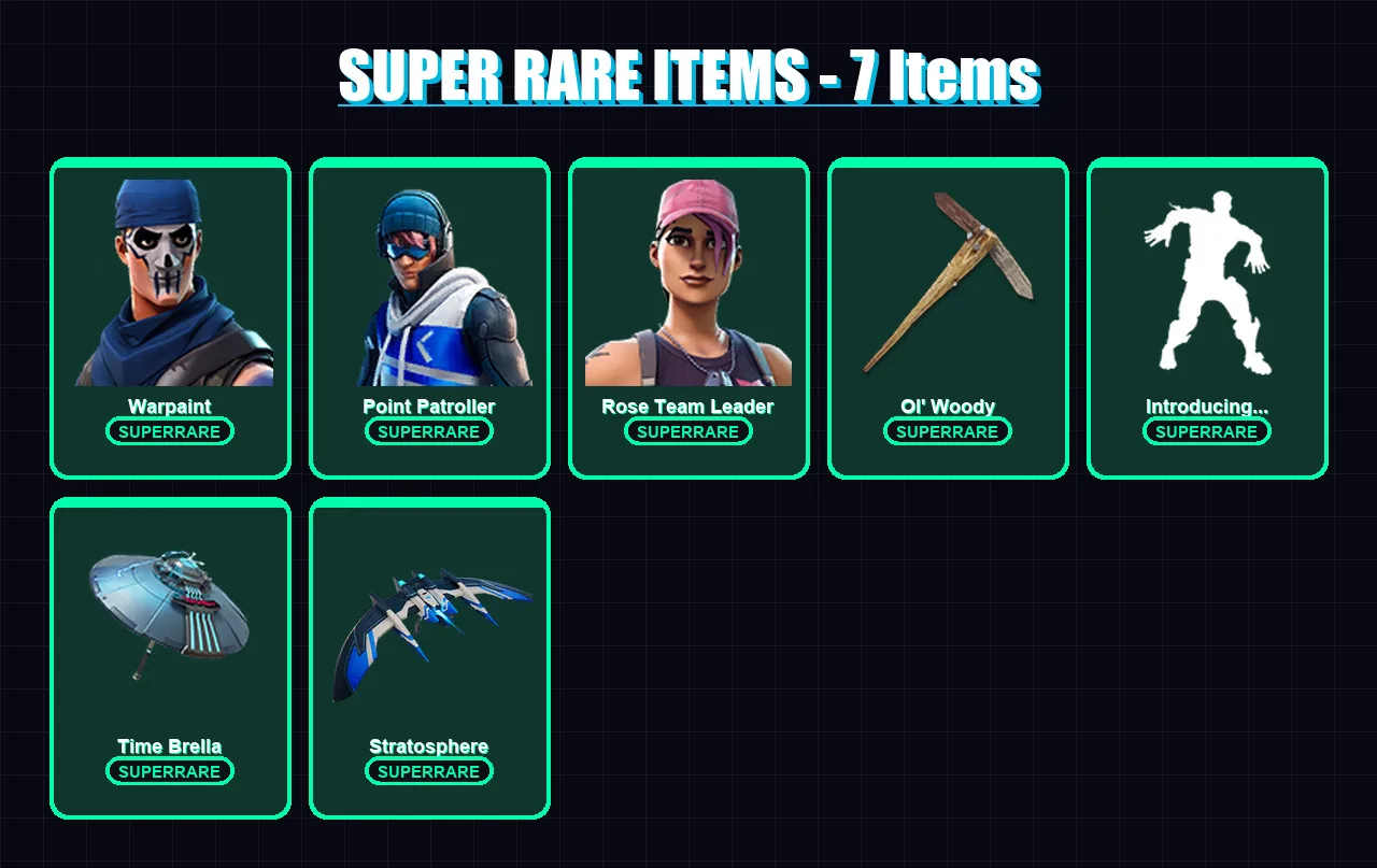 [PC/XBOX] | Warpaint | Point Patroller | Rose Team Leader | Blackheart | Hybrid | 67 skin | 109 pickaxe | 90 emote | 88 glider | Lv1210