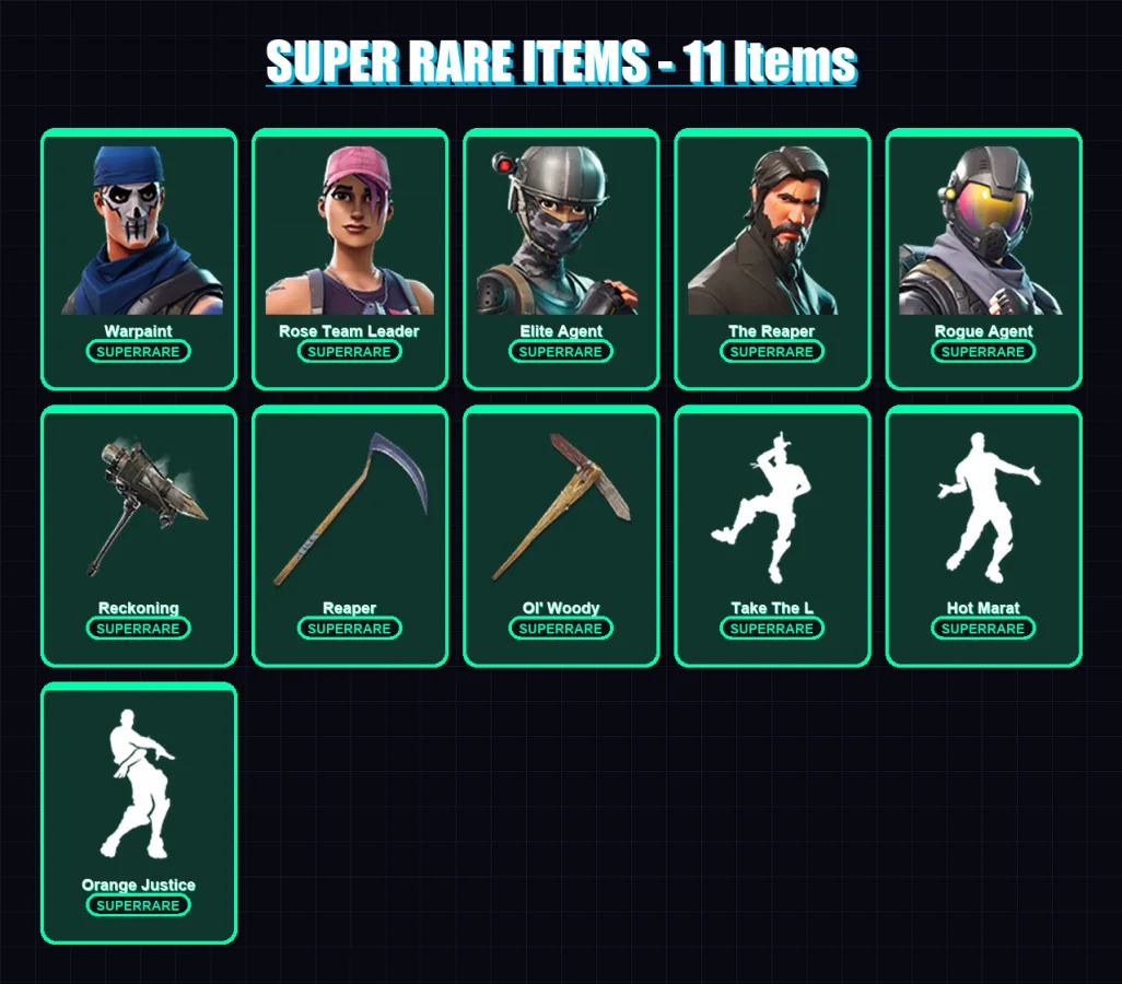 [PC/PSN] | Warpaint | Rose Team Leader | Elite Agent | The Reaper | Rogue Agent | 50 skin | 43 pickaxe | 51 emote | 46 glider | Lv561