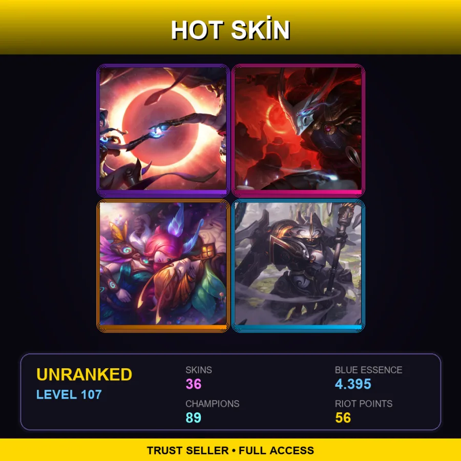 EUNE | Lv107 | Unranked | 36 Skin | 89 Champ — LoL account