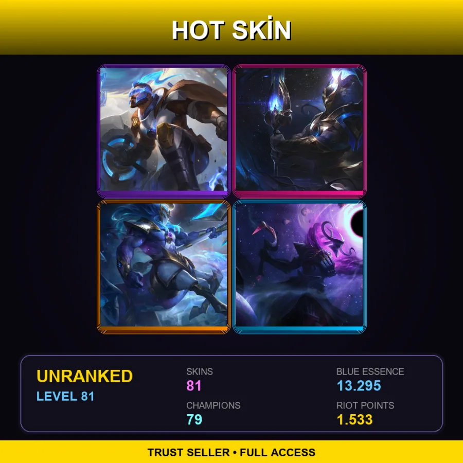 OCE | Lv81 | Unranked | 81 Skin | 79 Champ — LoL account