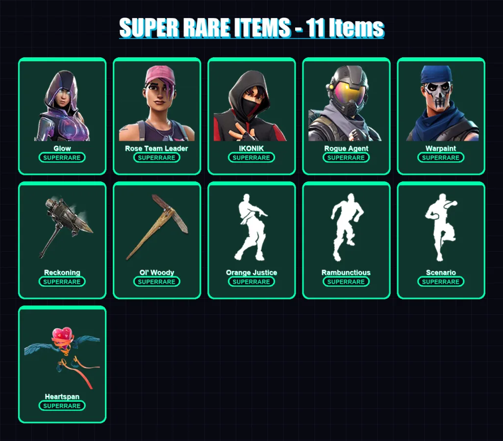 [PC/PSN] | Glow | Rose Team Leader | IKONIK | Rogue Agent | Warpaint | 70 skin | 65 pickaxe | 69 emote | 59 glider | Lv769