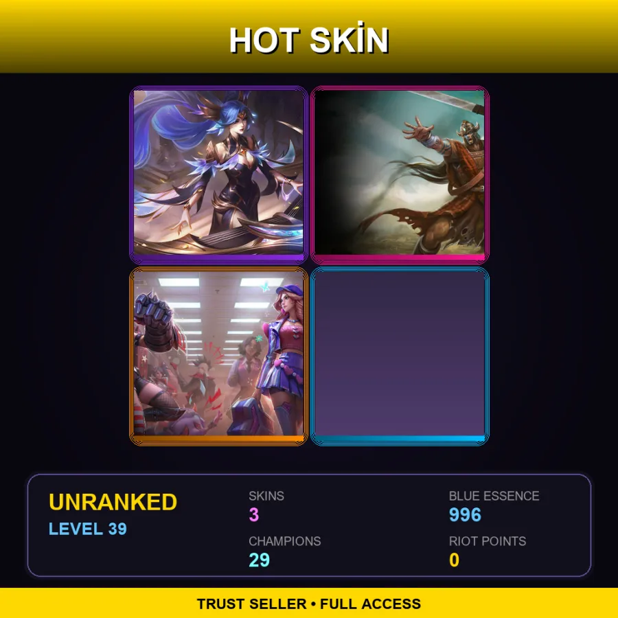 EUW | Lv39 | Unranked | 3 Skin | 29 Champ — LoL account