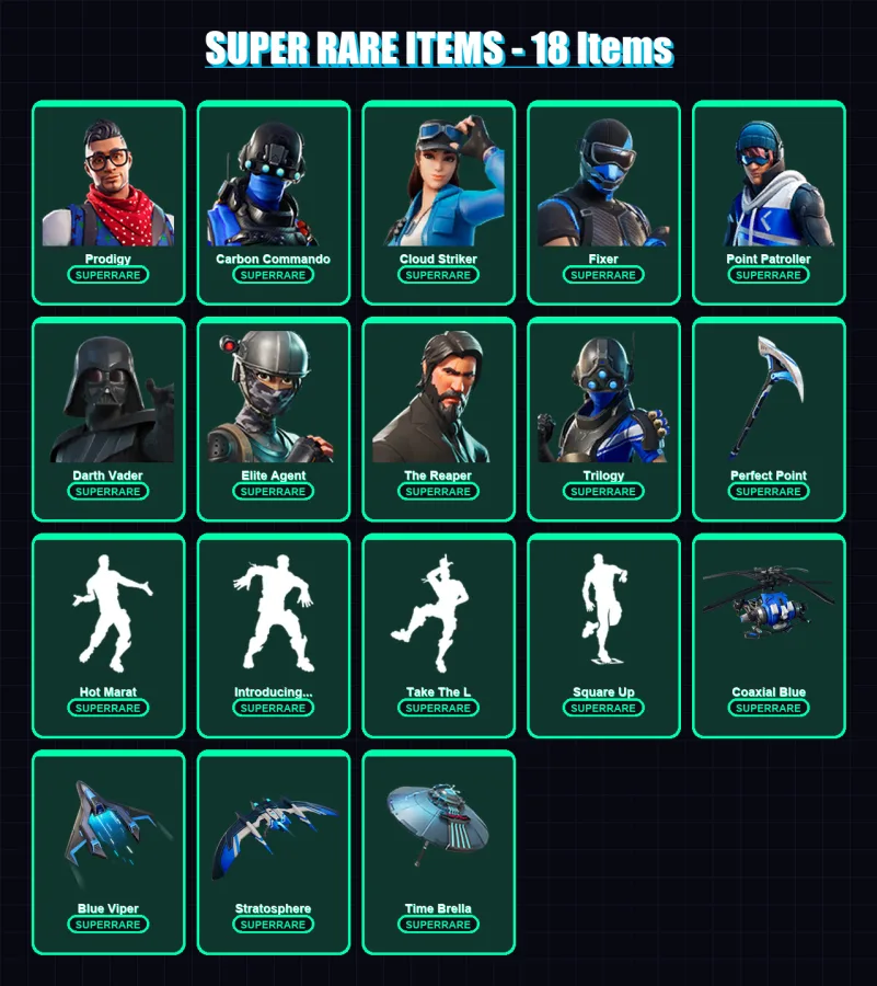 [PC/XBOX] | Prodigy | Carbon Commando | Cloud Striker | Fixer | Point Patroller | 147 skin | 178 pickaxe | 142 emote | 169 glider | Lv2506