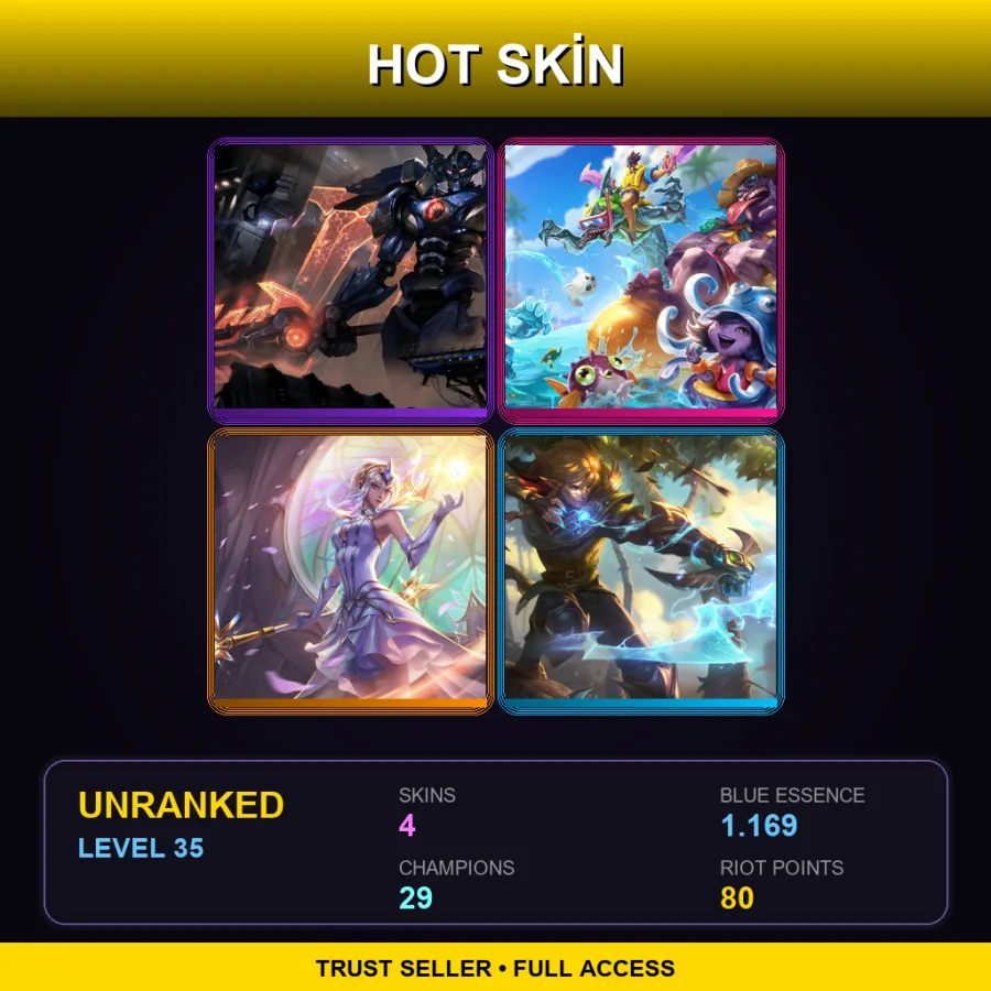EUNE | Lv35 | Unranked | 4 Skin | 29 Champ — LoL account