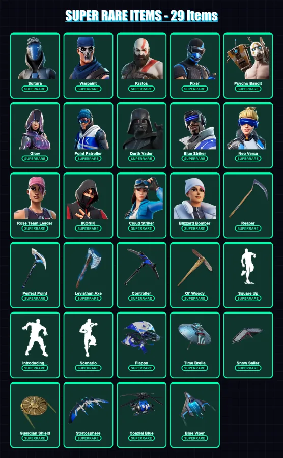 [PS4/PS5/XBOX/PC] | Sultura | Warpaint | Kratos | Fixer | Psycho Bandit | 262 skin | 252 pickaxe | 188 emote | 176 glider | Lv2037