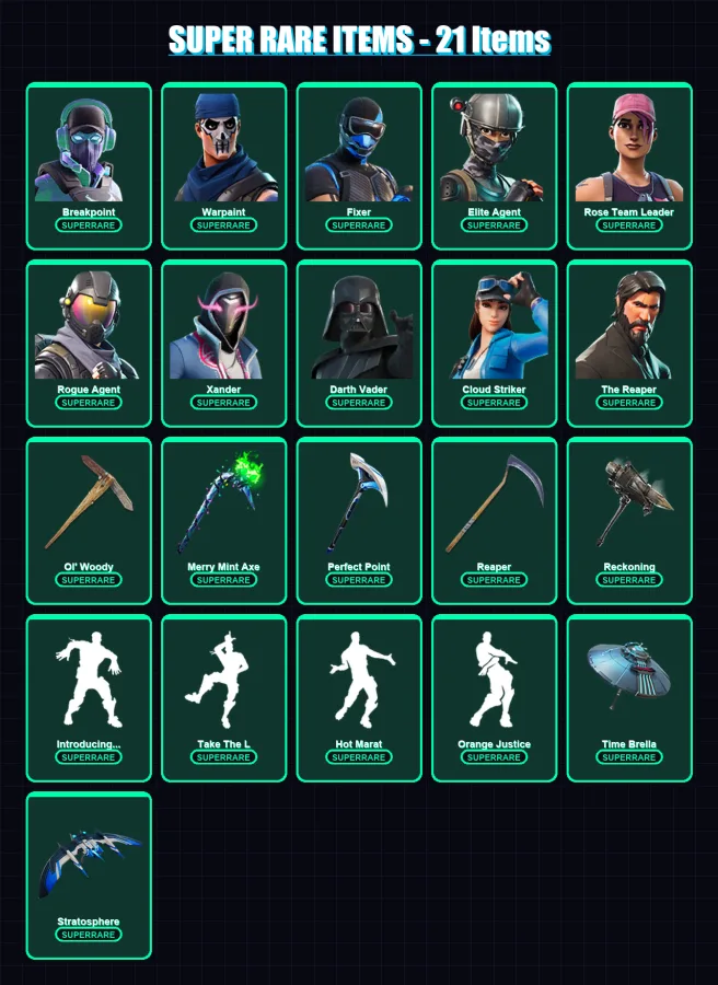 [PS4/PS5/XBOX/PC] | Breakpoint | Warpaint | Fixer | Elite Agent | Rose Team Leader | 288 skin | 253 pickaxe | 189 emote | 210 glider | Lv4098
