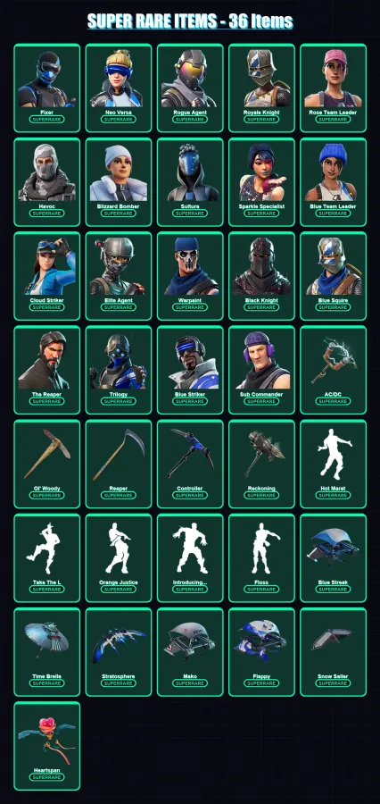 [PS4/PS5/XBOX/PC] | Fixer | Neo Versa | Rogue Agent | Royale Knight | Rose Team Leader | 177 skin | 144 pickaxe | 120 emote | 119 glider | Lv1496