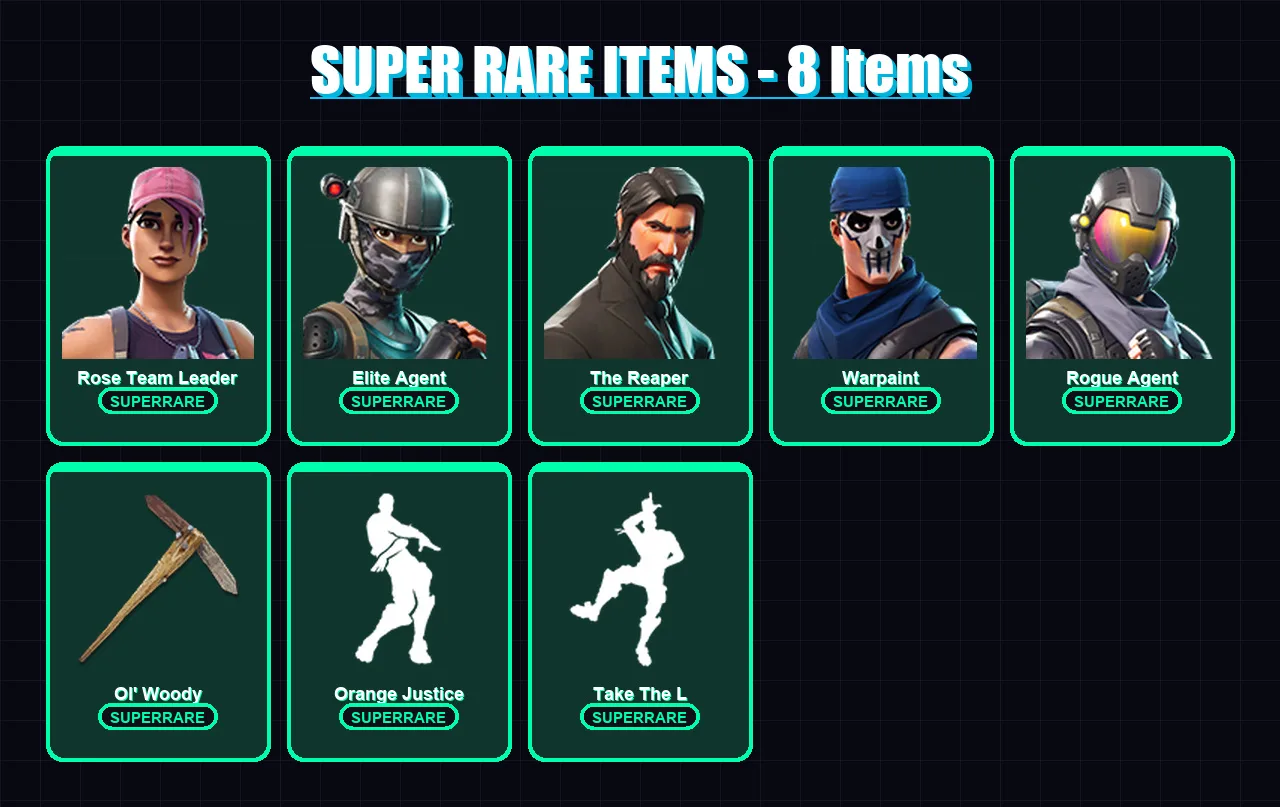 [PC/PSN] | Rose Team Leader | Elite Agent | The Reaper | Warpaint | Rogue Agent | 49 skin | 38 pickaxe | 32 emote | 29 glider | Lv293