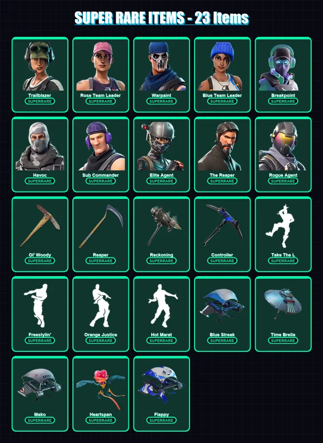 [PC/PSN] | Trailblazer | Rose Team Leader | Warpaint | Blue Team Leader | Breakpoint | 147 skin | 148 pickaxe | 144 emote | 136 glider | Lv1556