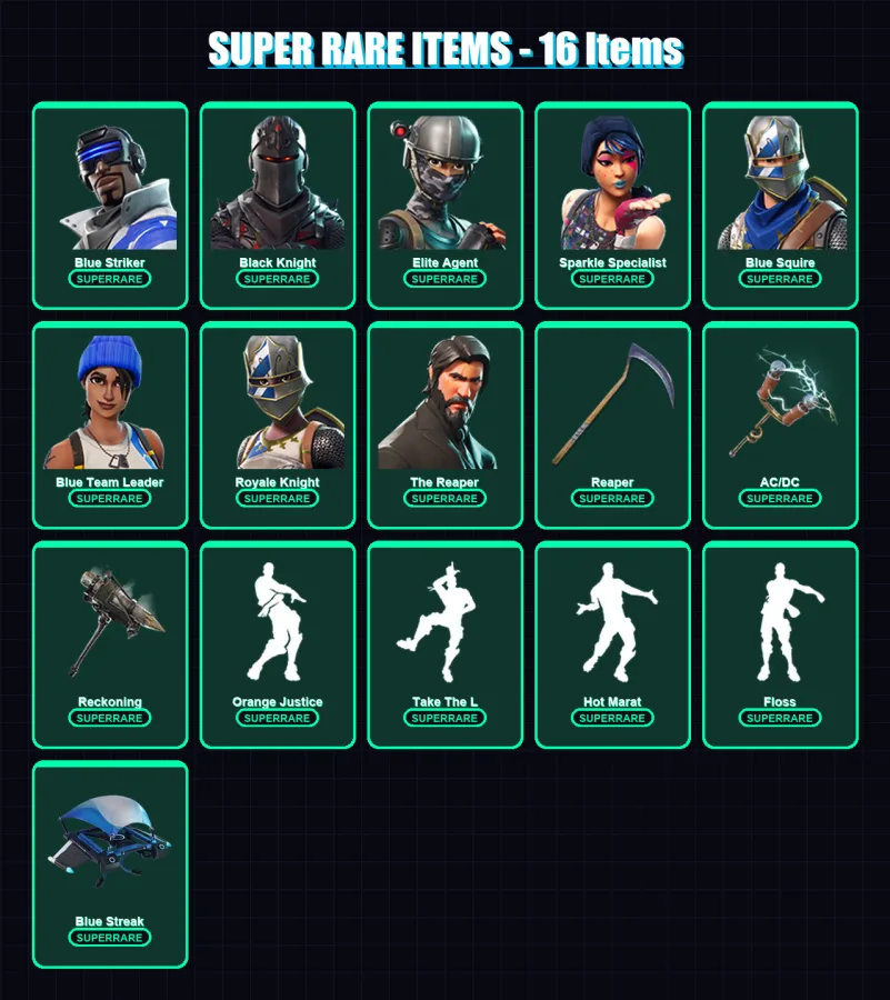 [PS4/PS5/XBOX/PC] | Blue Striker | Black Knight | Elite Agent | Sparkle Specialist | Blue Squire | 48 skin | 31 pickaxe | 43 emote | 35 glider | Lv5