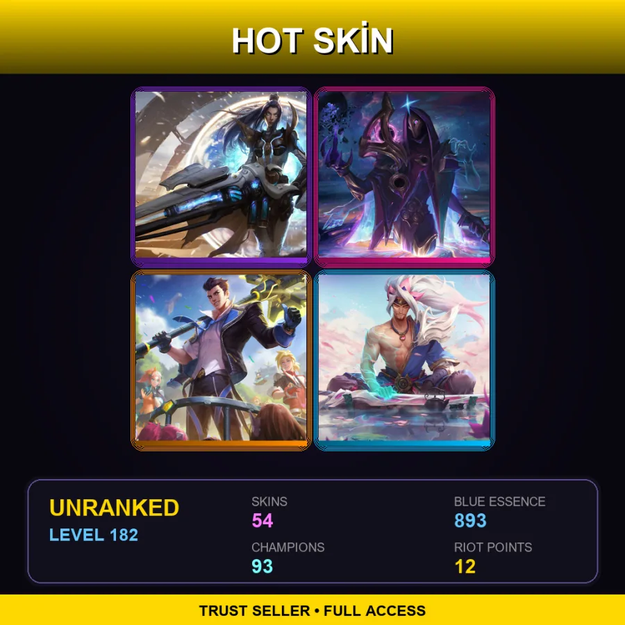 EUNE | Lv182 | Unranked | 54 Skin | 93 Champ