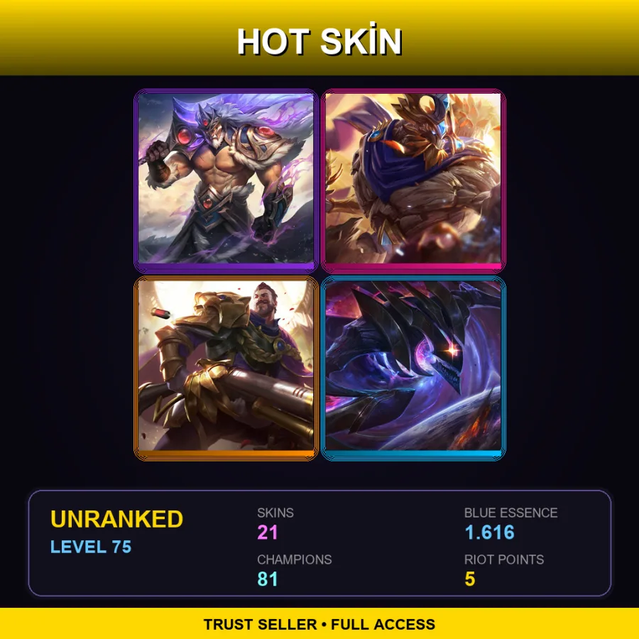 EUNE | Lv75 | Unranked | 21 Skin | 81 Champ — LoL account
