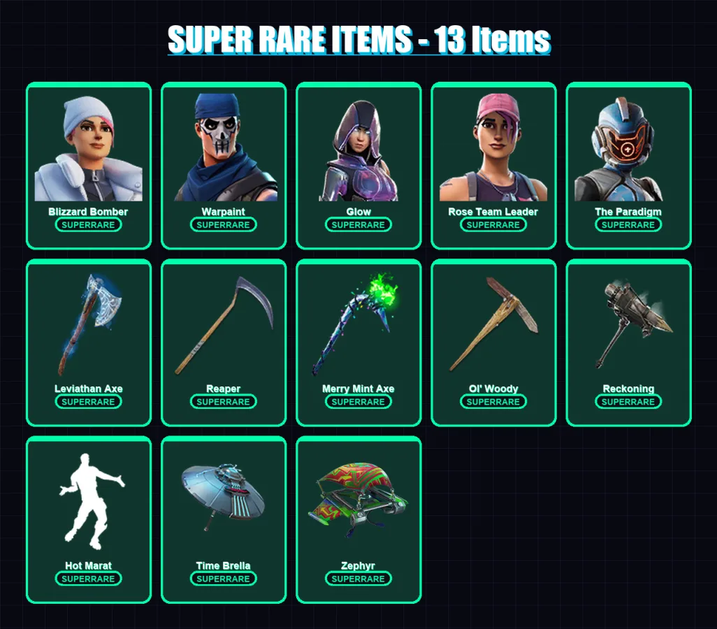 [PS4/PS5/XBOX/PC] | Blizzard Bomber | Warpaint | Glow | Rose Team Leader | The Paradigm | 93 skin | 110 pickaxe | 95 emote | 106 glider | Lv1305