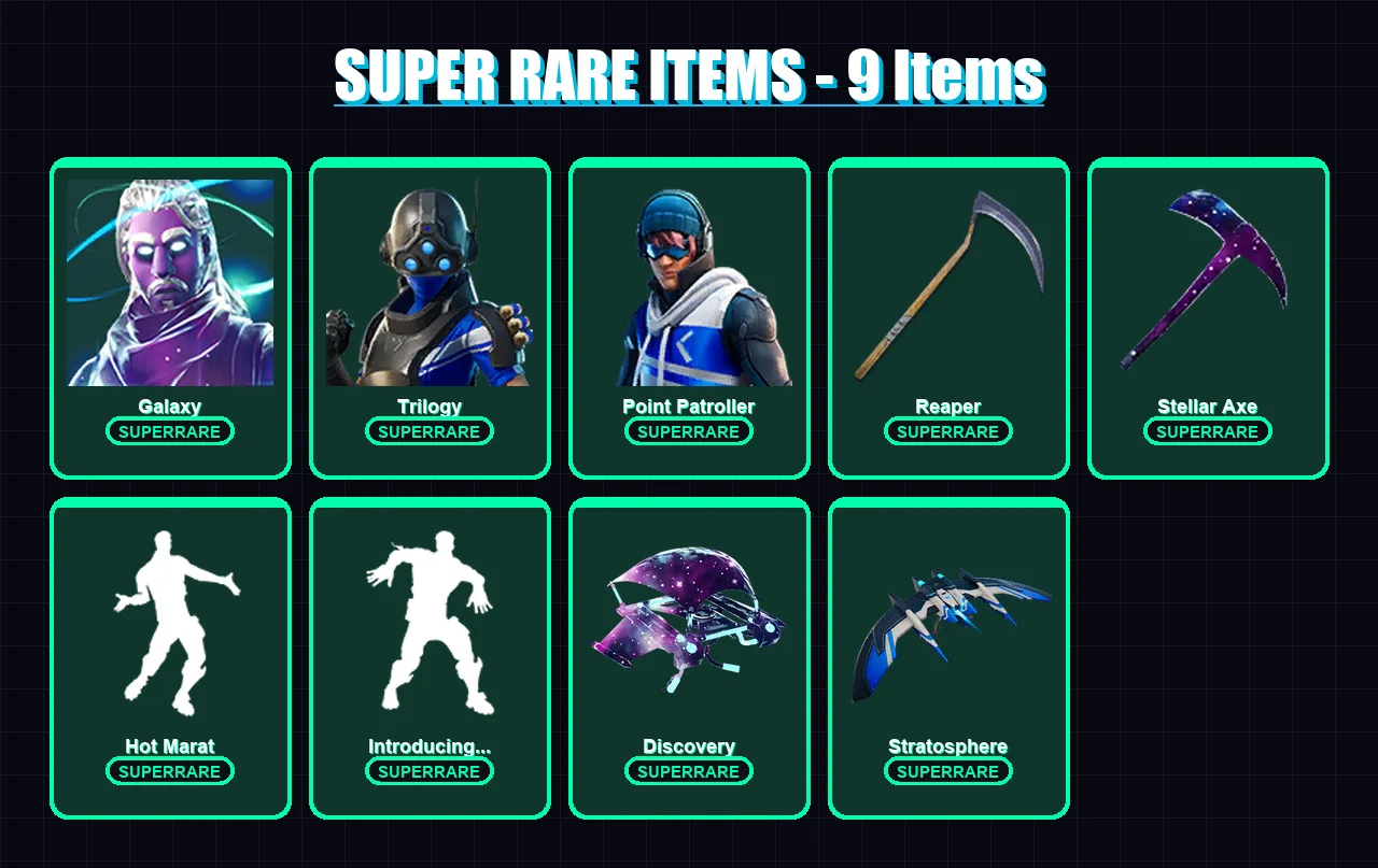 [PS4/PS5/XBOX/PC] | Galaxy | Trilogy | Point Patroller | Fusion | Lynx | 51 skin | 49 pickaxe | 64 emote | 55 glider | Lv1013