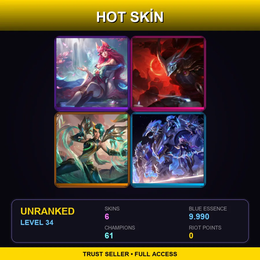 EUNE | Lv34 | Unranked | 6 Skin | 61 Champ — LoL account