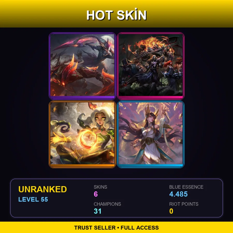 EUW | Lv55 | Unranked | 6 Skin | 31 Champ — LoL account