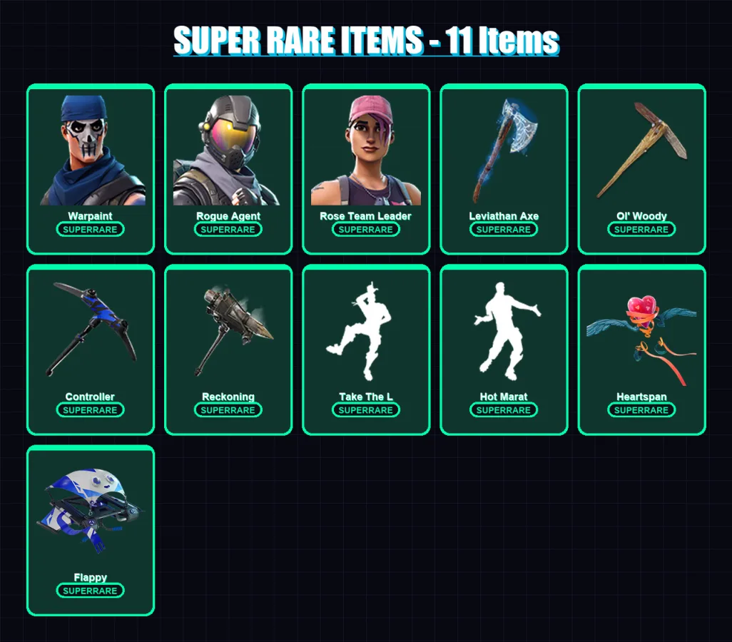 [PC/XBOX/PSN] | Warpaint | Rogue Agent | Rose Team Leader | Son Goku | Drift | 58 skin | 82 pickaxe | 65 emote | 72 glider | Lv913