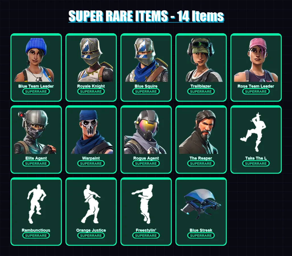 [PC/XBOX/PSN] | Blue Team Leader | Royale Knight | Blue Squire | Trailblazer | Rose Team Leader | 28 skin | 18 pickaxe | 52 emote | 25 glider | Lv22