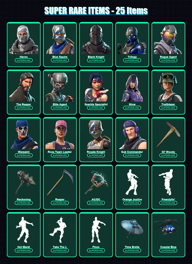 [PC/XBOX/PSN] | Havoc | Blue Squire | Black Knight | Trilogy | Rogue Agent | 92 skin | 100 pickaxe | 93 emote | 91 glider | Lv1480