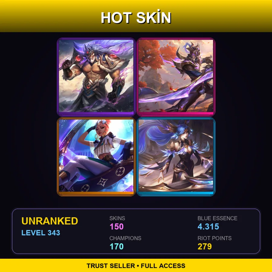 EUW | Lv343 | Unranked | 150 Skin | 170 Champ