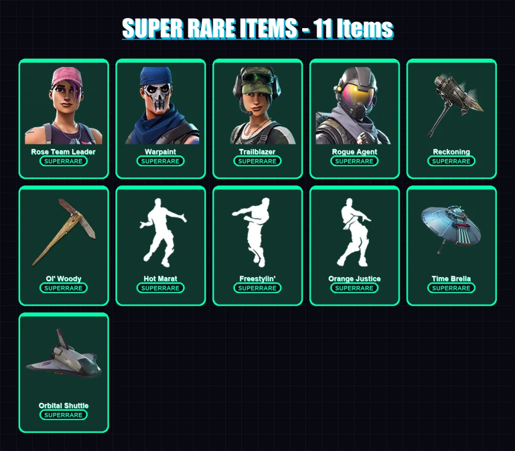 [PC/XBOX] | Rose Team Leader | Warpaint | Trailblazer | Rogue Agent | Spectra Knight | 110 skin | 85 pickaxe | 95 emote | 76 glider | Lv1206 — Fortnite account