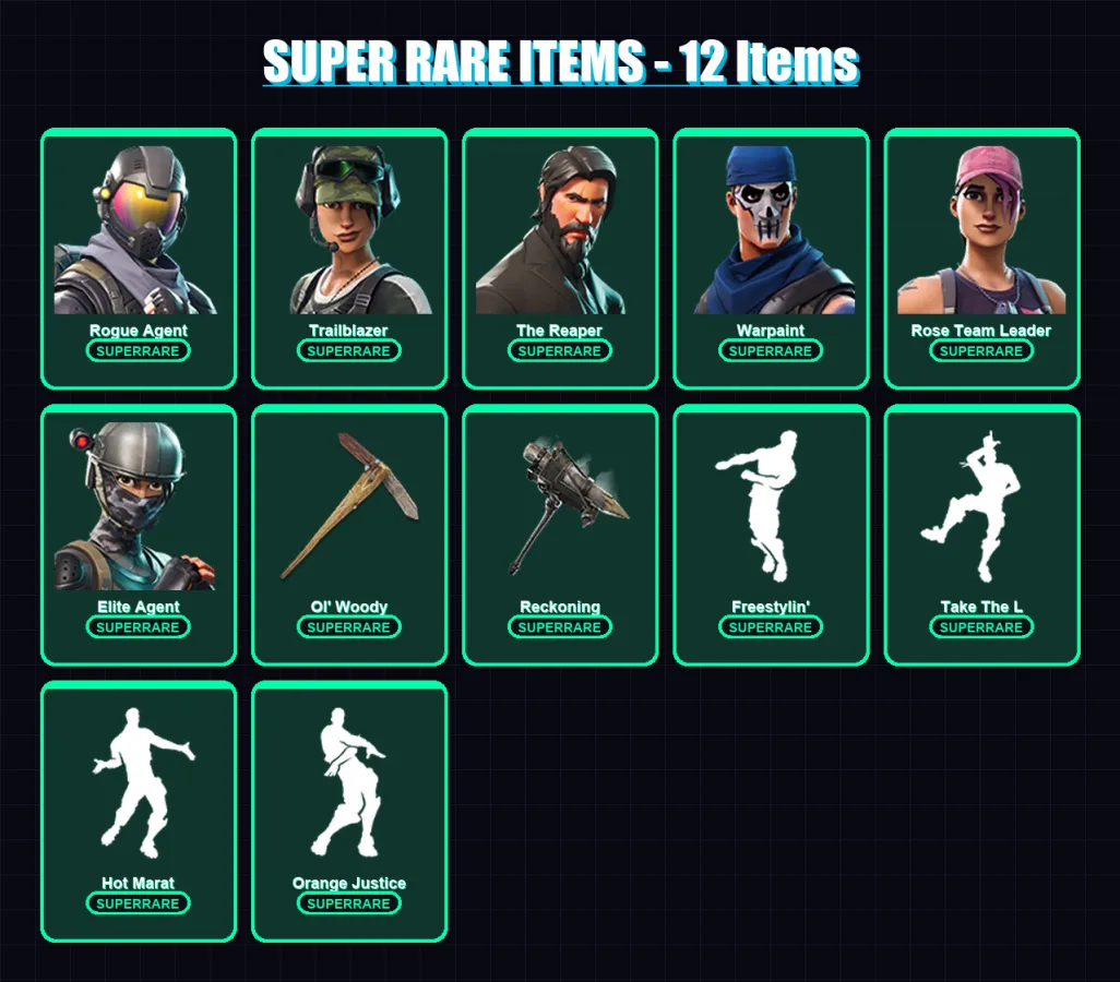 [PC/PSN] | Rogue Agent | Trailblazer | The Reaper | Warpaint | Rose Team Leader | 76 skin | 48 pickaxe | 92 emote | 51 glider | Lv545