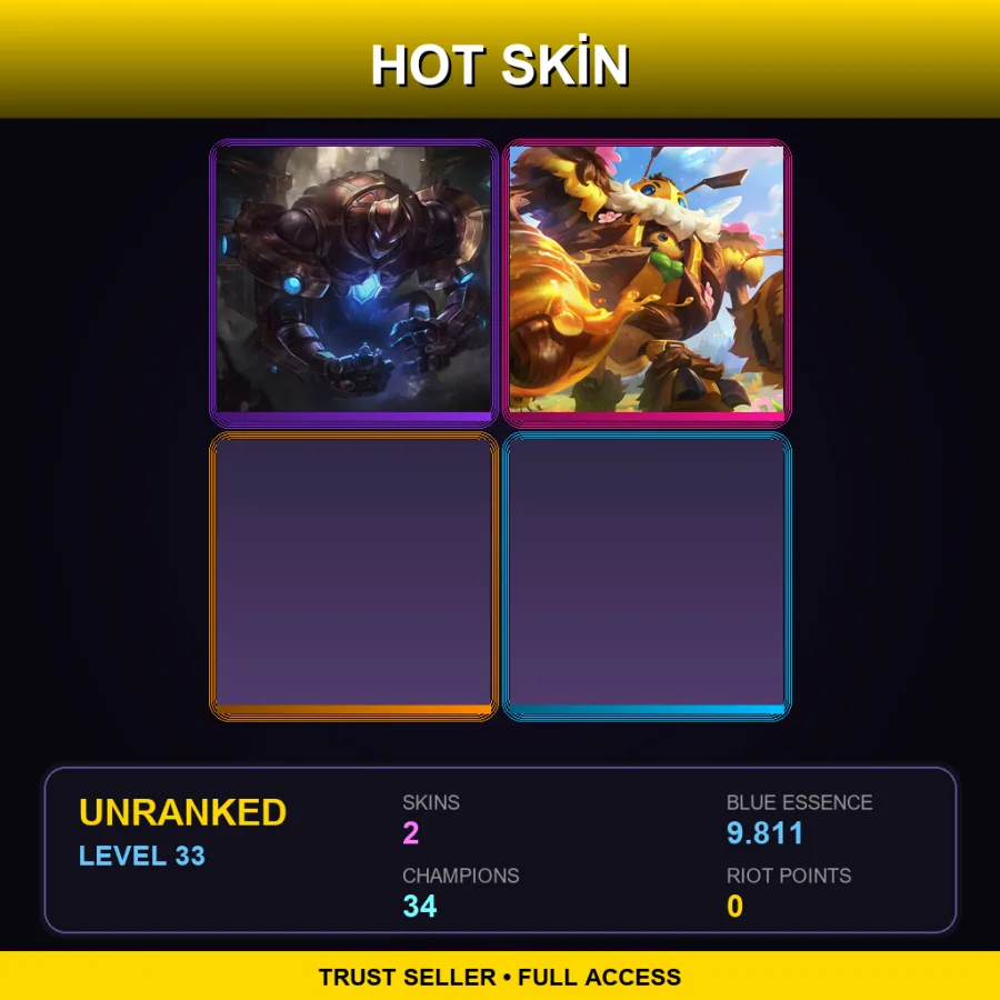 EUW | Lv33 | Unranked | 2 Skin | 34 Champ