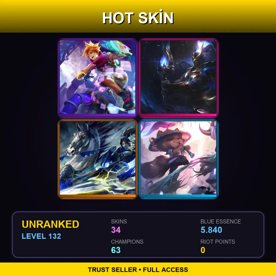 BR | Lv132 | Unranked | 34 Skin | 63 Champ — LoL account
