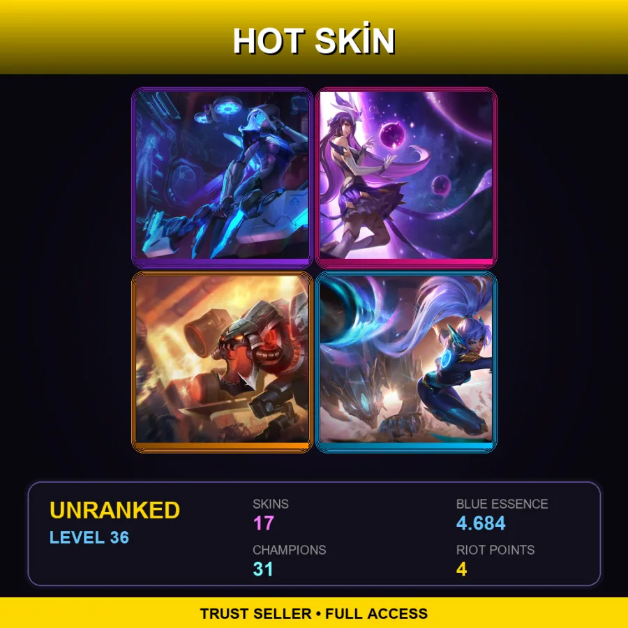 EUW | PROJECT: Ashe | Star Guardian Syndra | Battlecast Prime Cho'Gath | Super Galaxy Nidalee | 17 Skin | 31 Champ | Lv36