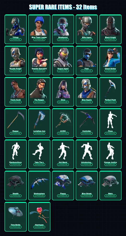 [PC/XBOX] | Trilogy | Blue Team Leader | Breakpoint | Elite Agent | Black Knight | 140 skin | 121 pickaxe | 125 emote | 113 glider | Lv2012