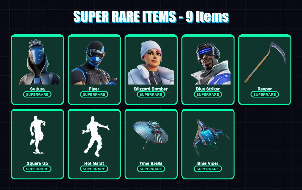 [PS4/PS5/XBOX/PC] | Sultura | Fixer | Blizzard Bomber | Blue Striker | Paradigm (Reality-659) | 76 skin | 108 pickaxe | 95 emote | 113 glider | Lv20