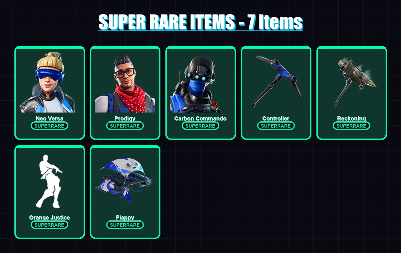 [PS4/PS5/XBOX/PC] | Neo Versa | Prodigy | Carbon Commando | Malice | Enforcer | 64 skin | 69 pickaxe | 70 emote | 64 glider | Lv1078