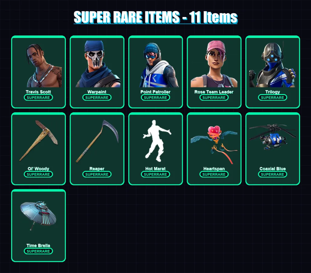 [PS4/PS5/XBOX/PC] | Travis Scott | Warpaint | Point Patroller | Rose Team Leader | Trilogy | 46 skin | 57 pickaxe | 46 emote | 46 glider | Lv478