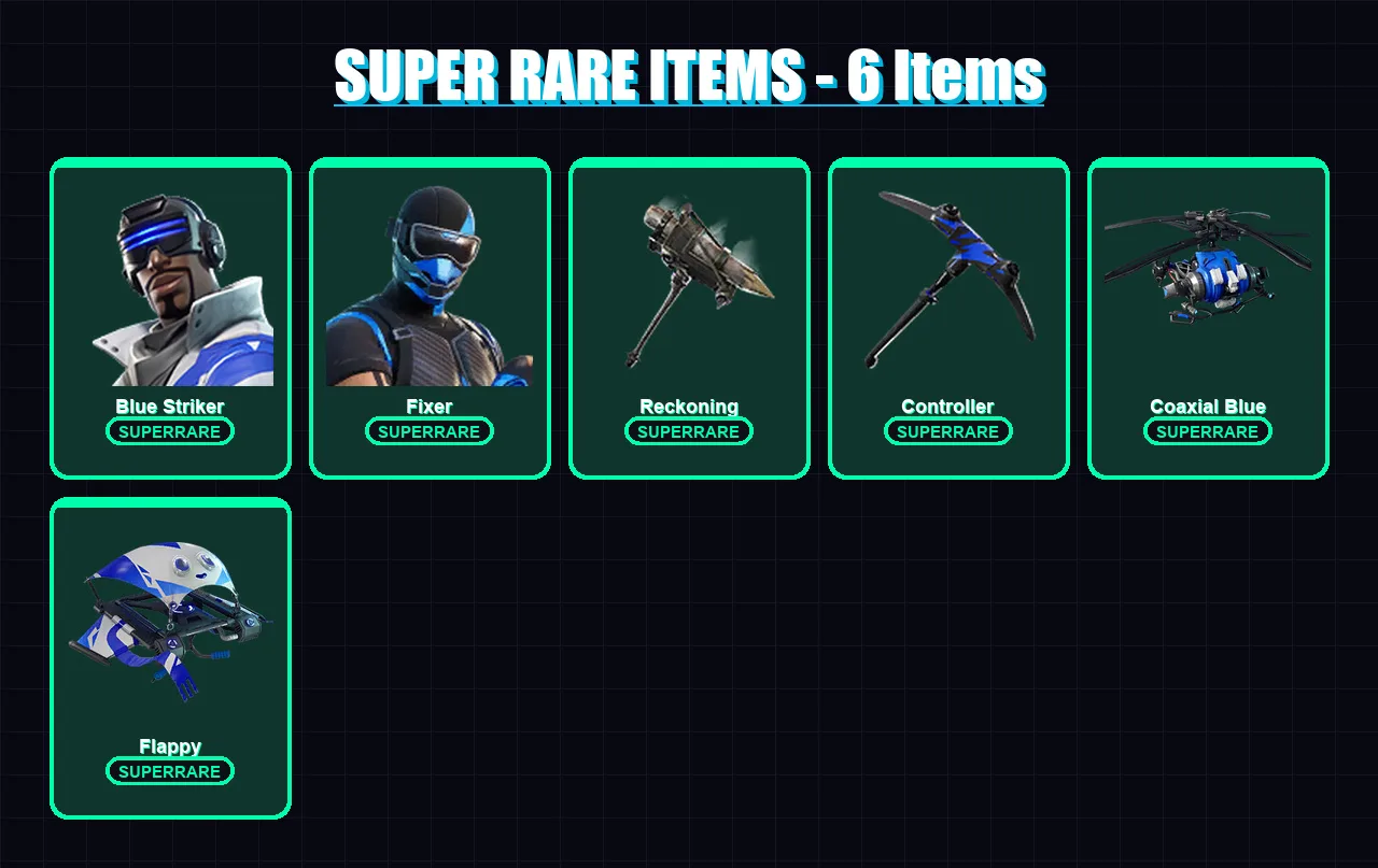[PS4/PS5/XBOX/PC] | Blue Striker | Fixer | Calamity | Polar Peely | Lt. Evergreen | 8 skin | 14 pickaxe | 15 emote | 18 glider | Lv286
