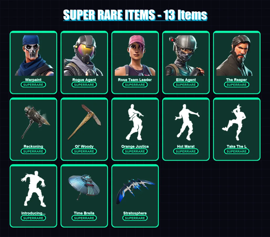 [PS4/PS5/XBOX/PC] | Warpaint | Rogue Agent | Rose Team Leader | Elite Agent | The Reaper | 80 skin | 69 pickaxe | 94 emote | 72 glider | Lv801 — Fortnite account