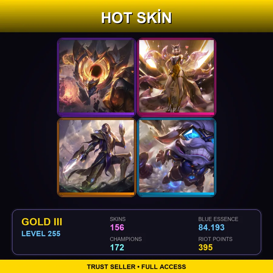 ME | Lv255 | Gold III | 156 Skin | 172 Champ — LoL account