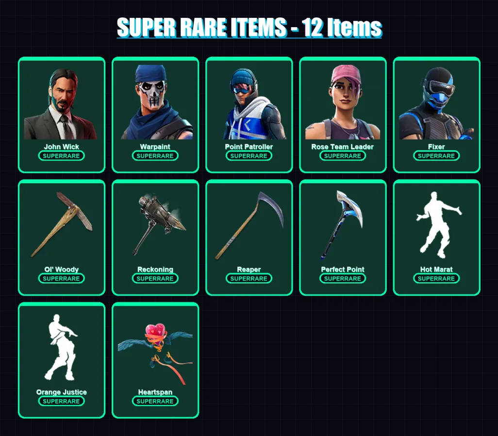 [PS4/PS5/XBOX/PC] | John Wick | Warpaint | Point Patroller | Rose Team Leader | Fixer | 77 skin | 76 pickaxe | 85 emote | 81 glider | Lv1183