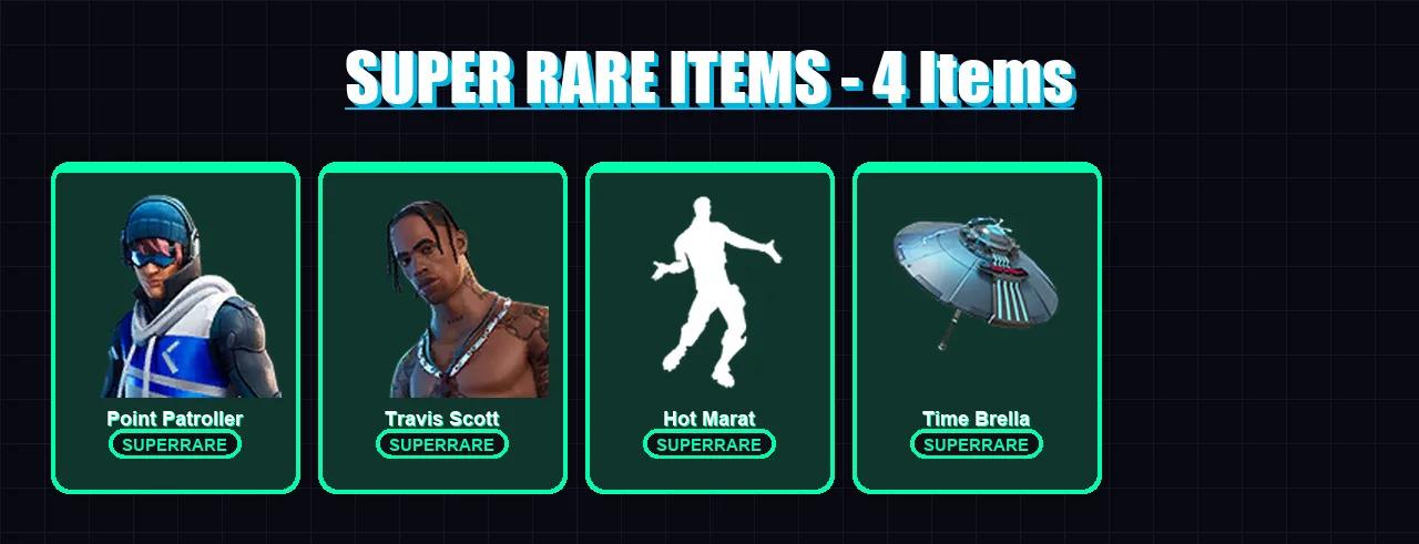 [PS4/PS5/XBOX/PC] | Point Patroller | Travis Scott | Mandalorian | Menace | Ronin | 58 skin | 68 pickaxe | 62 emote | 70 glider | Lv999