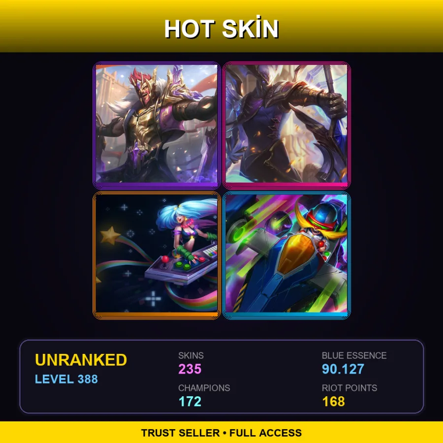 EUW | Lv388 | Unranked | 235 Skin | 172 Champ — LoL account