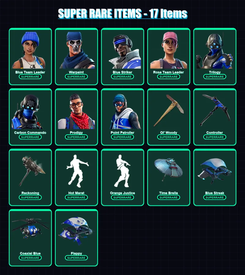 [PC/XBOX] | Blue Team Leader | Warpaint | Blue Striker | Rose Team Leader | Trilogy | 44 skin | 49 pickaxe | 57 emote | 56 glider | Lv669