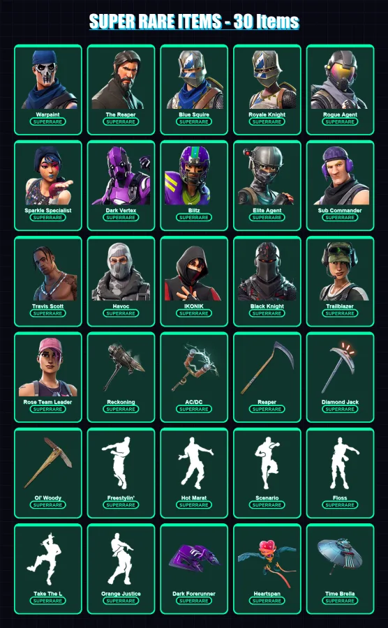 [PC/PSN] | Warpaint | The Reaper | Blue Squire | Royale Knight | Rogue Agent | 187 skin | 165 pickaxe | 144 emote | 127 glider | Lv1782