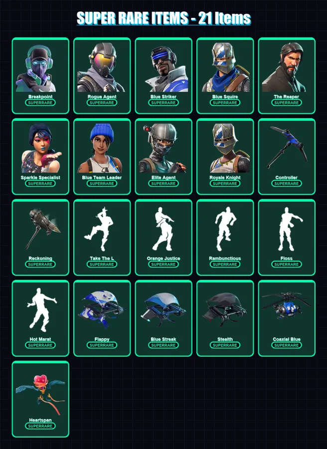 [PS4/PS5/XBOX/PC] | Breakpoint | Rogue Agent | Blue Striker | Blue Squire | The Reaper | 73 skin | 56 pickaxe | 91 emote | 61 glider | Lv757