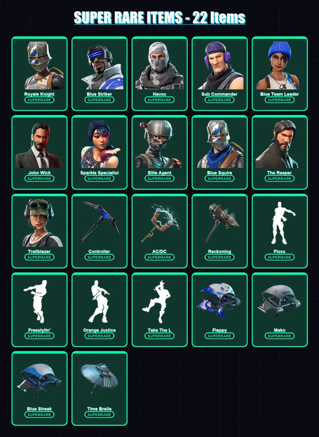 [PC/XBOX/PSN] | Royale Knight | Blue Striker | Havoc | Sub Commander | Blue Team Leader | 61 skin | 53 pickaxe | 46 emote | 58 glider | Lv682 — Fortnite account