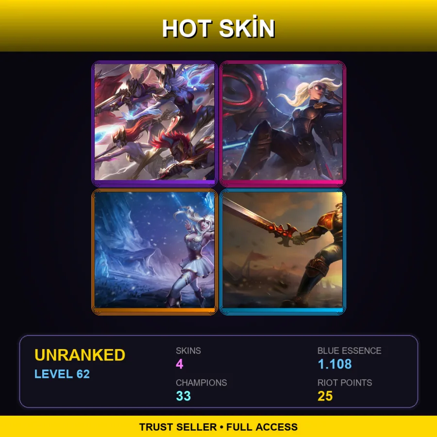 EUNE | Lv62 | Unranked | 4 Skin | 33 Champ — LoL account