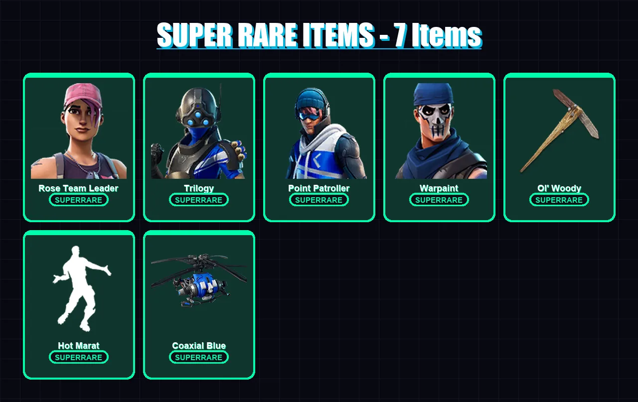 [PC/XBOX/PSN] | Rose Team Leader | Trilogy | Point Patroller | Warpaint | Rox | 68 skin | 46 pickaxe | 79 emote | 54 glider | Lv775
