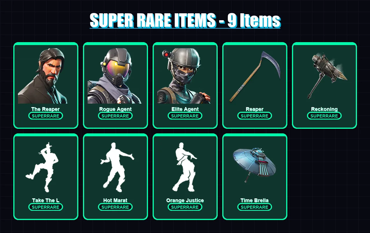 [PC/XBOX/PSN] | The Reaper | Omega | Rogue Agent | Elite Agent | Calamity | 74 skin | 122 pickaxe | 96 emote | 112 glider | Lv1833