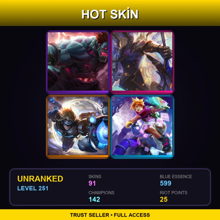 EUW | Lv251 | Unranked | 91 Skin | 142 Champ — LoL account