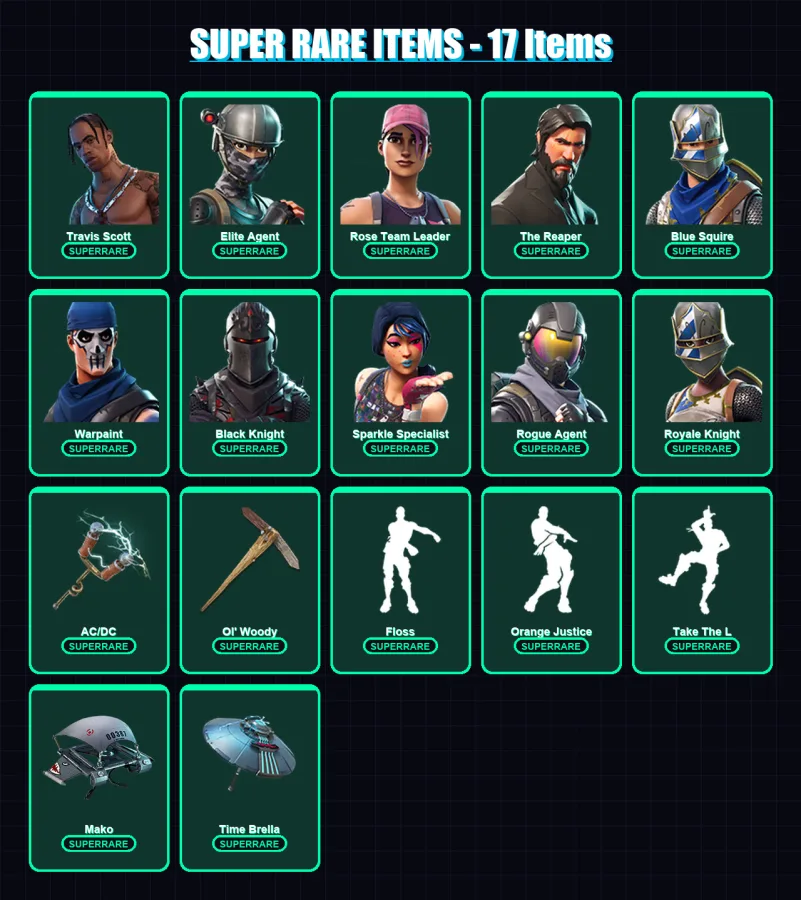 [PC/PSN] | Travis Scott | Elite Agent | Rose Team Leader | The Reaper | Blue Squire | 73 skin | 70 pickaxe | 68 emote | 75 glider | Lv979