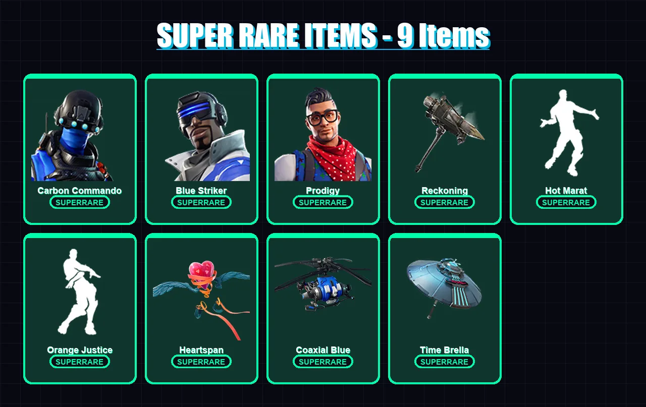 [PS4/PS5/XBOX/PC] | Carbon Commando | Blue Striker | Prodigy | Blackheart | The Ice King | 55 skin | 47 pickaxe | 58 emote | 57 glider | Lv774